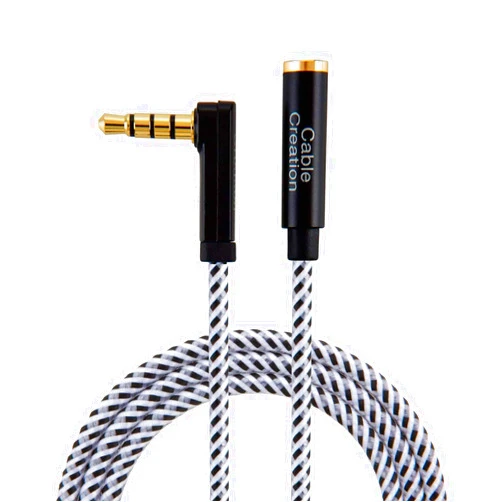 CableCreation Headphone Extension Cable 1.5FT/0.45M, 90 Degree TRRS 3.5mm Male to Female Audio Extension Cable 4-Conductors (Microphone Compatible) for Headphones, Phones, iPads, Car Stereos