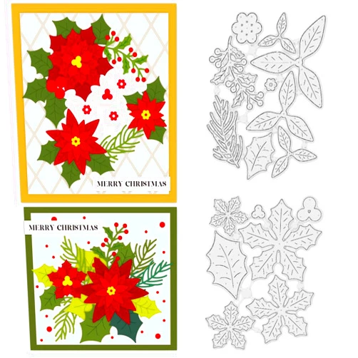 ORIGACH 16 Pcs Christmas 3D Poinsettia Die Cuts for Card Making, Layered Flower Cutting Dies Cut Stencils for Crafting Scrapbooking Journal Photo Album Decoration