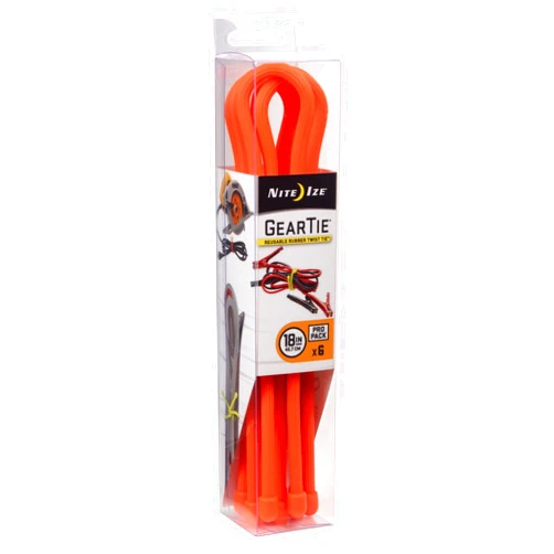 Nite Ize Original Gear Tie, Reusable Rubber Twist Tie, 18-Inch, Bright Orange, 6 Count Pro Pack, Made in the USA