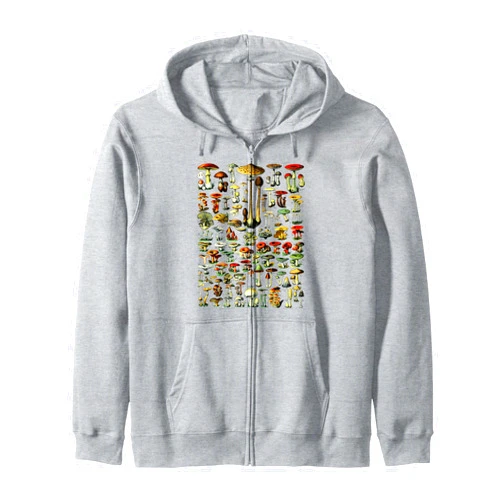 Mushroom Mycology Fungi Foraging Vintage Mushroom Illustration chart Shroom Morel Hunter Zip Hoodie
