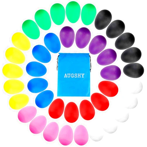 Augshy 40PCS Plastic Egg Shakers Percussion Musical Maracas Easter Eggs with a Storage Bag for Music Learning DIY Painting