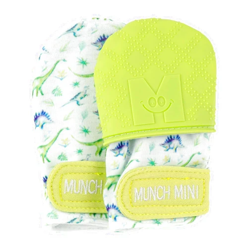 Malarkey Kids Dinos - Pack of 2 Munch minis Teething Mitt Soothing Infant The Original Teething Paw Teething Mitten Pain Relief Prevent Scratches Glove Safe Silicone Teething Toys, 0-3 Years