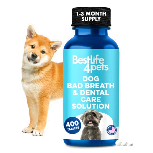 BestLife4Pets Dog Bad Breath & Dental Care Solution, Supports Canine Oral Health, Relieves Stinky Breath, Tooth Pain, Red Swollen Gums, Helps Reduce Plaque and Gingivitis, 400 Odorless, Tasteless Easy to Use Pills