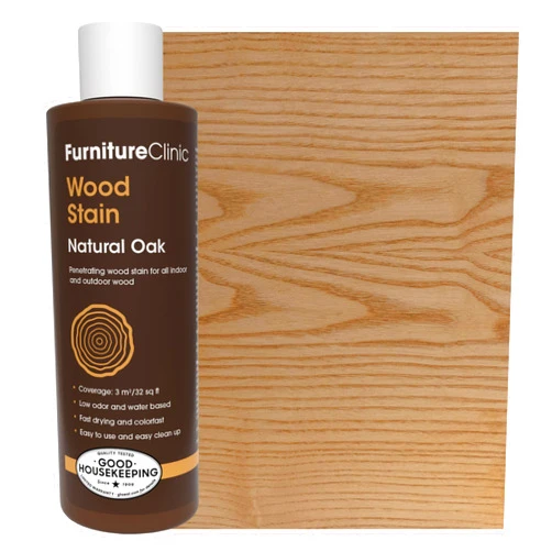 Furniture Clinic Wood Stain | Natural Oak | Water Based | Fast Drying, Low Odor, & Non-Toxic | for Indoor & Outdoor Furniture and More | Multiple Finishes | (8.5oz / 250ml)