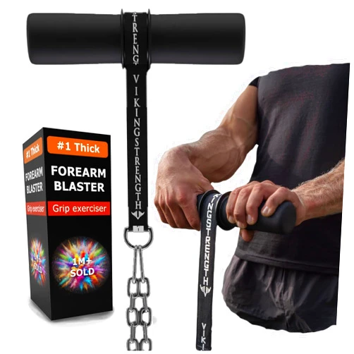 Vikingstrength Forearm Blaster- Thick Handle Forearm strengthener exercise equipment. Thick Wrist Roller for Muscle building and Injury prevention Hand Grip Strength + V-Strength Workout App