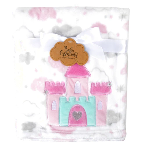 Baby Essentials Plush Fleece Throw and Receiving Baby Blankets for Boys and Girls 30x36 (Castle & Clouds)
