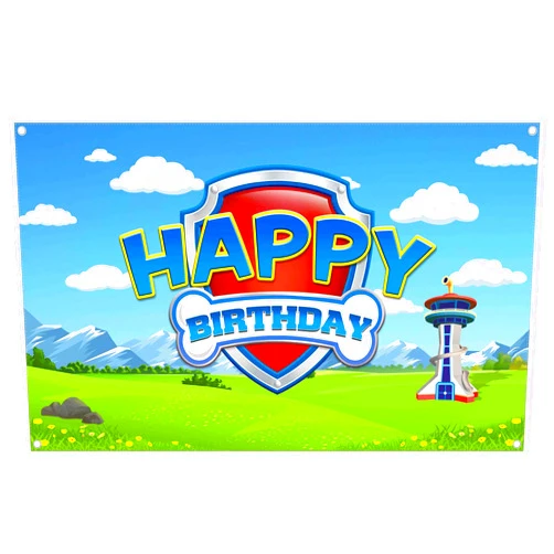 Yriujul 72x43inch Dog Paw Birthday Backdrop for Boy Girls Puppy Blue Sky Grass Photography Background Banner Baby Shower Party Decorations Photo Booth Props