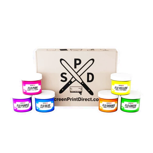 Screen Print Direct Rapid Cure Fluorescent 6 Color Plastisol Ink - Low Temp Curing, 8 oz. by Screen Print Direct