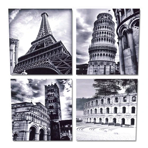 Wieco Art Architectures Modern 4 Panels Giclee Canvas Prints Europe Buildings Black and White Landscape Pictures Paintings on Canvas Wall Art Ready to Hang for Bedroom Home Office Decorations