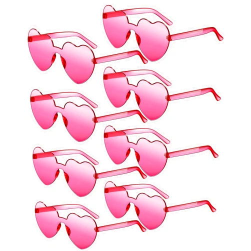 Frienda 8 Pairs Heart Shaped Sunglasses for Women Rimless Heart Glasses Candy Color Heart Sunglasses for Party Favor