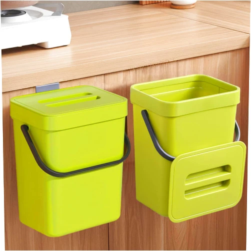 MONGTINGLU Compost Bin for Kitchen Countertop - MONGTINGLU 5L/1.3 Gal Hanging Small Trash Can with Lid, Kichen Under Sink Trash Can, Wall Mount Indoor Compost Bucket with Lid(Lime Green)