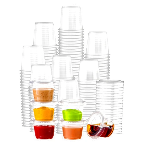Fit Meal Prep 100 Pack 1 oz Jello Shot Cups with Lids, Disposable Souffle Portion Cups for Sauce