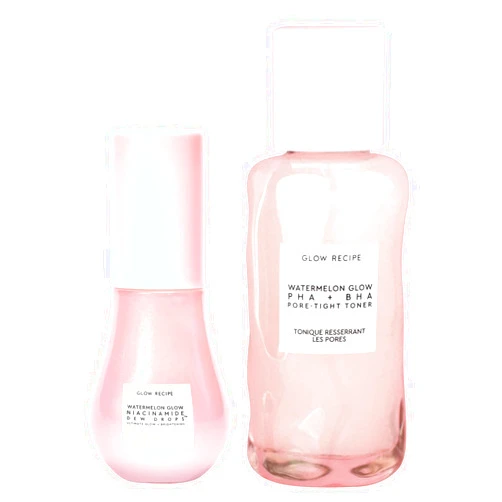 Glow Recipe Mini Niacinamide Dew Drops Facial Serum & Illuminating Makeup Primer (15 ml) + Mini Watermelon Glow PHA + BHA Facial Toner & Pore Minimizer with Hyaluronic Acid (40 ml)