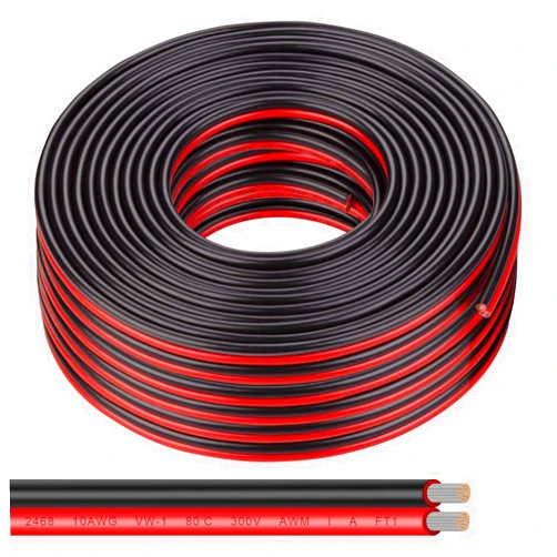 Shirbly 10 Gauge Wire 100FT Tinned Copper Wire-2 Conductor Parallel Wire Insulated Stranded Wire for Solar Panel Car Audio Automotive Low Voltage Electrical Wire for LED Lighting (10AWG 100FT)