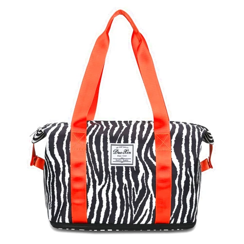 WFLB Travel Duffel Bag Tote Bag For Women Large Capacity Expandable Carry-on Weekender Overnight Bag with Wet Pocket Gym Bag (Black Stripe)