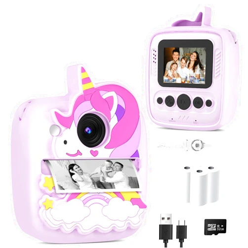 YINGOOT Kids Camera Instant Print, Christmas Birthday Gifts for Kids Age 3-8, 48MP &1080P Kids Digital Camera with Silicone Cover, Portable Toy Instant Camera for Kids 3 4 5 6 7 8 9 10 Year Old Girls