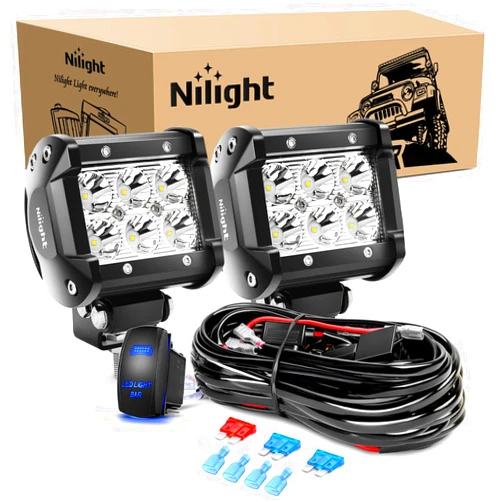 Nilight LED Light Bar 2PCS 18W Spot Led Pods Led Off Road Lights 12V 5Pin Rocker Switch LED Light Bar Wiring Harness Kit 2 Leads for Truck SUV ATV UTV,