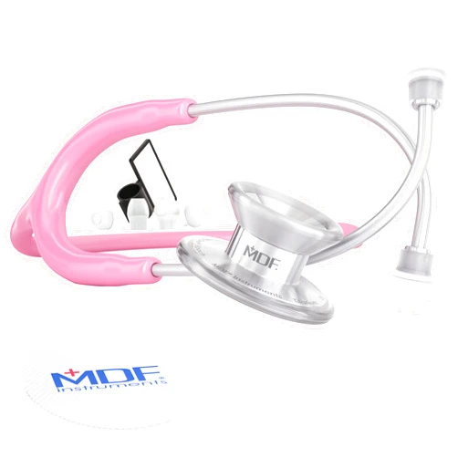 MDF Instruments, MD One Epoch Lightweight Titanium Stethoscope, Adult, Pink Tube, Silver Chestpiece-Headset, MDF777T01