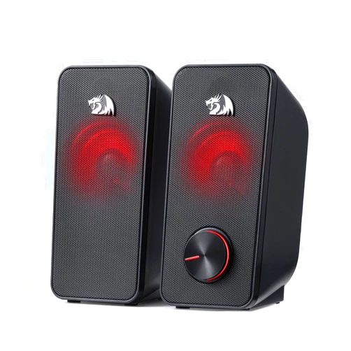 Redragon GS500 Stentor PC Gaming Speaker, 2.0 Channel Stereo Desktop Computer Speaker with Red Backlight, Quality Bass and Crystal Clear Sound, USB Powered with a 3.5mm Connector