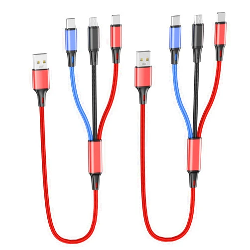 ZONLELE Multi Charging Cable 3 in 1 Nylon Braided USB Cable Charging with Type C/Micro USB/L Port Compatible with Most Phones/Galaxy-1FT-2Pack