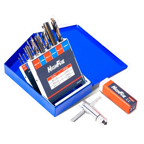 Highfire 18-Piece Metric Drill and Tap Set with 1 Piece T-Handle Ratchet, Black and Gold Premium HSS Jobber Length Drill Bits and Hand Plug Taps with Metal Indexed Box