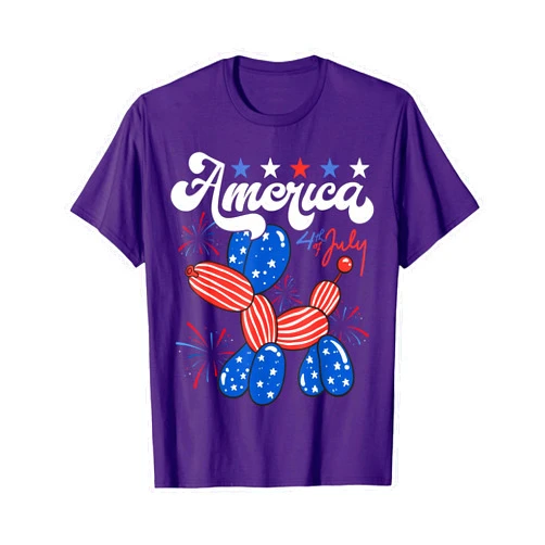 Cute Independence Day 4th of July Fireworks outfit Funny Balloon Dog Fourth of July Patriotic American USA Flag T-Shirt