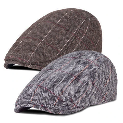 Senker Fashion 2 Pack Newsboy Hats for Men Classic Herringbone Tweed Wool Blend Flat Cap Ivy Cabbie Driving Hat
