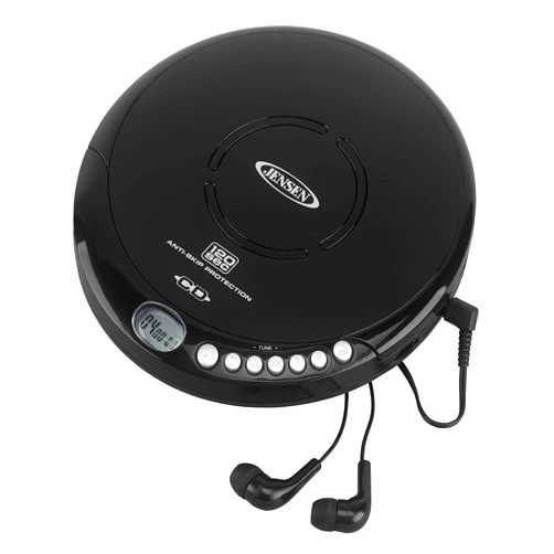 Jensen Portable CD-120 Portable Personal CD Player Compact 120 SEC Anti-Skip CD Player – Lightweight & Shockproof Music Disc Player & FM Radio Pro Sport-Earbuds for Kids & Adults (Black)