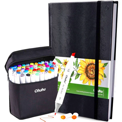 Ohuhu Store Ohuhu 60 Colors Alcohol Art Markers (Fine & Chisel, Bonus 1 Colorless Blender) + 8.3