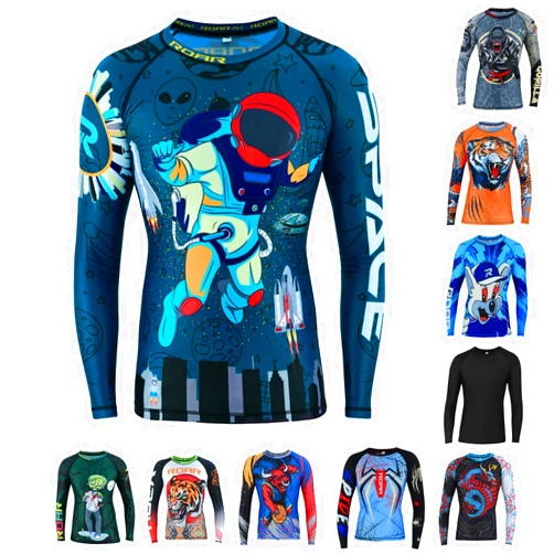ROAR-INT Roar BJJ Kid's MMA Rash Guard Training No-Gi and Gi Jiu Jitsu Rashguard MMA Grappling Compression Shirts Wrestling