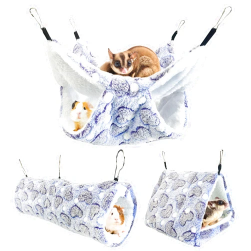 PINVNBY 3 Pack Rat Hammock Set Soft Ferret Hideout Bed Hanging Hamster Tunnel Cave Small Animal Cage Accessories Toy for Guinea Pig Chinchilla Squirrel Sugar Glider (Purple)