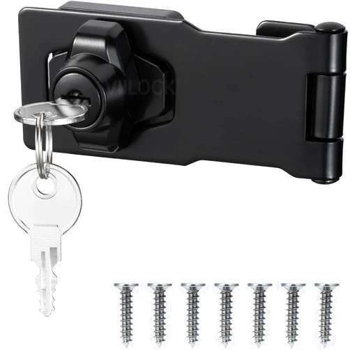 VIILOCK 2 Pack Keyed Hasp Locks with Keys, 4 Inch Chrome Plated Twist Knob Keyed Locking Hasp for Drawers, Cabinets, Closets (Black)