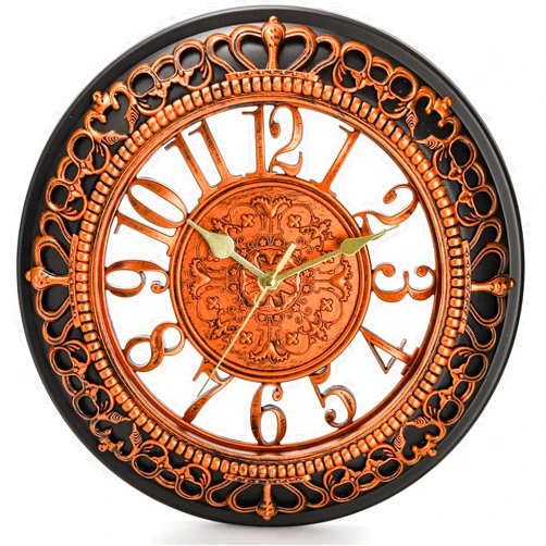 Fasmov 12'' Vintage Bronze Round Wall Clock, Battery Operated, Silent Non-Ticking, Decorative for Living Room, Kitchen, Office
