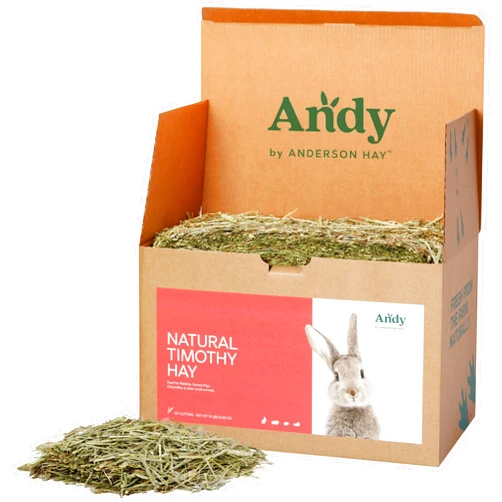 Andy by Anderson Hay Andy 1st Cut Timothy Hay, Premium Rabbit Food, 15 lb Box, Guinea Pig, Hamster, & Bunny Hay, Superior Nutrition Small Animal Food, for Rabbits, Chinchillas, and Guinea Pigs
