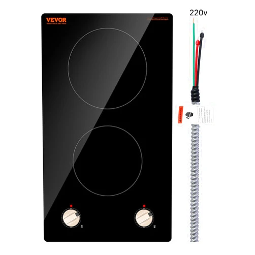 VEVOR Induction Cooktop, 3500W Electric Countertop Burner, 2 Burner Knob Control Stove, Built-in Induction Cooktop with 12 Temperature Settings, Glass Surface, Auto Shut-Off