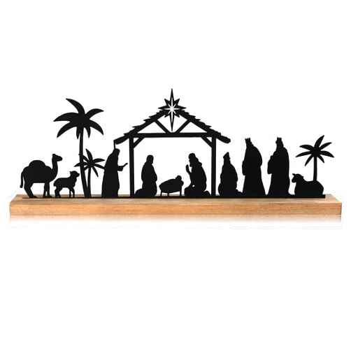 Pinkunn Nativity Sets for Christmas Indoor Decor Black Metal Nativity Scene with Wooden Base People Nativity Set Decorations for Christmas Xmas Home Table Shelf (Classic)