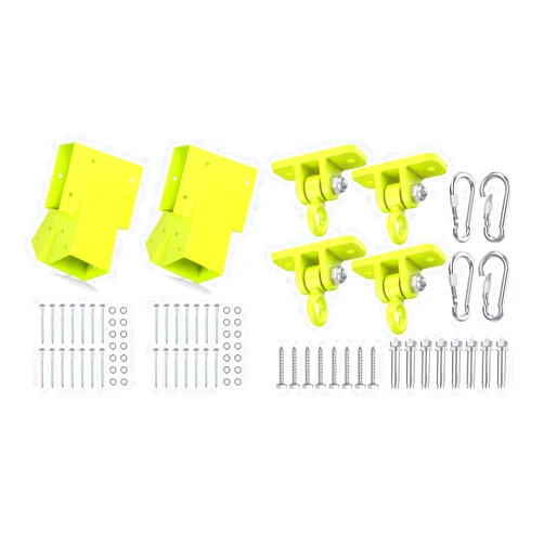 Highpro 2 Swing Set Brackets and 4 Swing Hangers for Wooden Sets Heavy Duty Swingset Hardware Swing Set Parts Outdoor Swing Set Accessories with Locking Hooks for Porch, Patio, Playground Indoor/Outdo