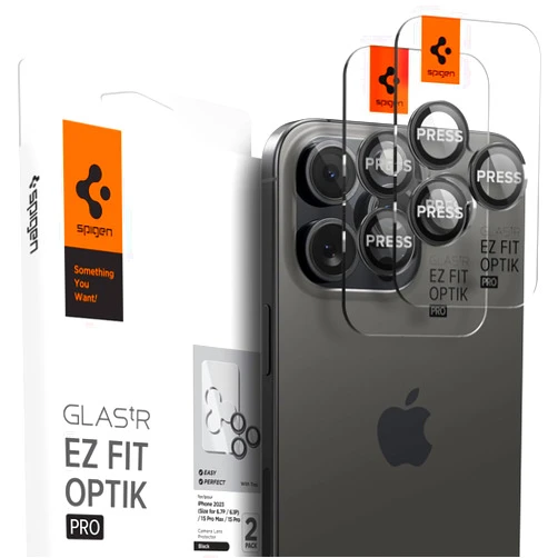 Spigen Camera Lens Screen Protector [GlasTR EZ Fit Optik Pro] Designed for iPhone 16 Pro Max/iPhone 16 Pro/iPhone 15 Pro Max/iPhone 15 Pro [Case Friendly] - Black Titanium [2 Pack]