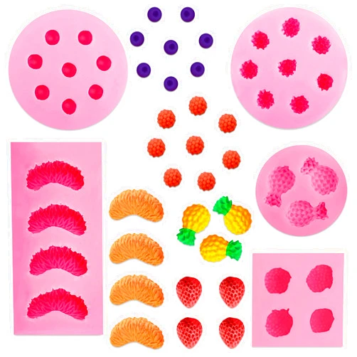 HYQO 5Pcs Fruit Snack Molds Silicone - Fruit Shaped Silicone Mold Fruit Molds Pineapple Slice Silicone Mold 3D Strawberry Silicone Mold for Orange Blueberry - Gummy Candy Mold Silicone for Handmade Jelly