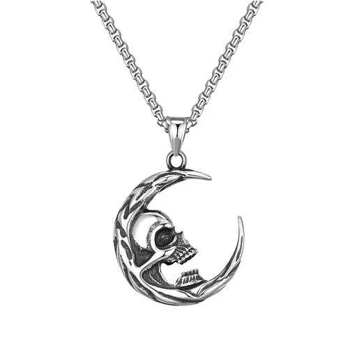 Moonffay Men's Vintage Gothic Pendant Necklace Steampunk Punk Jewelry Choker with Stainless Steel Rolo Chain 24 Inches