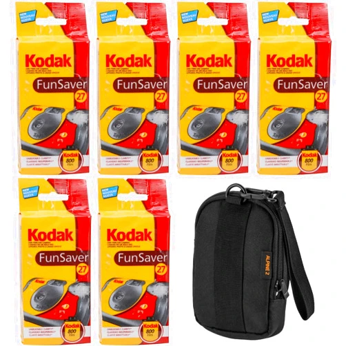 KODAK Fun Saver 35mm One-Time-Use Disposable Camera with Flash, 27 Exposures 6-Pack with Slinger Camera Bag