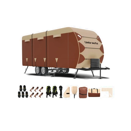 Umbrauto 300D Oxford Cloth Travel Trailer RV Cover 24-27ft, Waterproof Ripstop Camper Cover for Winter Snow with Tongue Jack Cover, Extra Windproof Ropes, Also Fits Toy Hauler Cover
