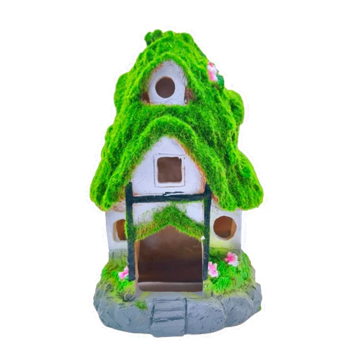 M2cbridge Aquarium Decorations Fish Hideout House Betta Cave with Green Lifelike Moss (Garden Shed)