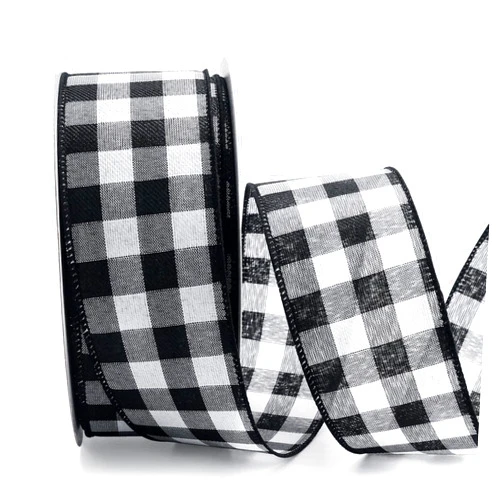 ALTIER 2.5 inch x 50 Yards Buffalo White and Balck Plaid Gingham Wired Ribbon for Christmas Home Decoration Gift Wrapping Bow Making Wreath DIY Crafts