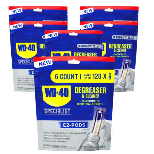 WD-40 Specialist Degreaser and Cleaner EZ-PODS, Customizable Industrial-Strength Concentrate, Multi-Surface Cleaning Solution, 20 Pods (Pack of 6, 120 Count Total)