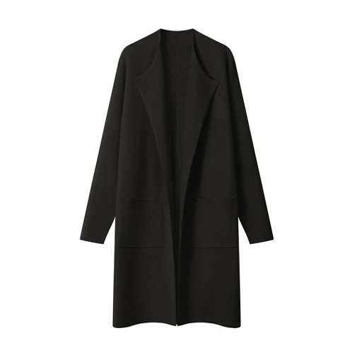 MEROKEETY Women's Open Front Coatigan Sweater Long Sleeve Casual Knit Lapel Cardigan Coat with Pockets
