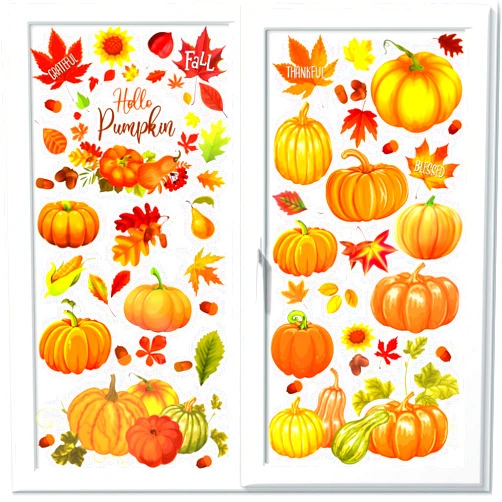 HOWAF Fall Thanksgiving Pumpkin Decorations Happy Fall Window Clings,9 Sheet Hello Pumpkin Double-Sided Window Decals for Fall Autumn Thanksgiving Harvest Home School Office Accessories