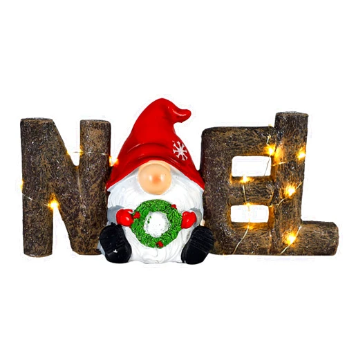 MorTime Christmas Table Decorations with LED Lights, Resin NOEL Centerpiece Santa Claus Hold Wreath for Holiday Party Home Table Decor Christmas Decorations