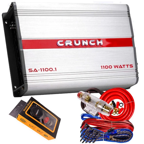 Crunch SA-1100.1 Smash Series 1,100-Watt Monoblock Class AB Amp Car Audio Sound System Subwoofer Speaker Amp Amplifier with Gravity Magnet Phone Holder and 4 Gauge Kit Red Bundle