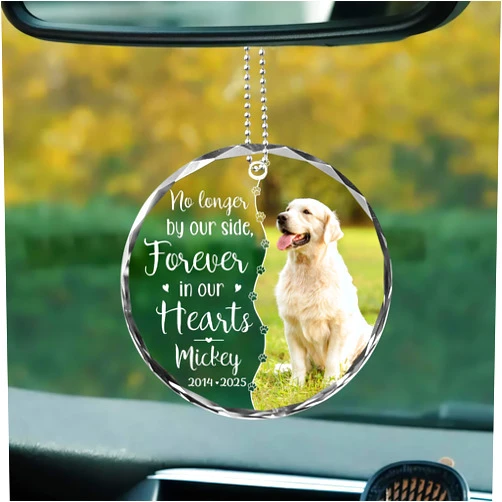Fastpeace Personalized Memorial Pet Glass Car Ornament - Custom Photo, Name & Dates - Forever in Our Hearts Tribute Gift for Your Dogs- Gift for Dog Lovers (Memorial Pet Car Ornament)